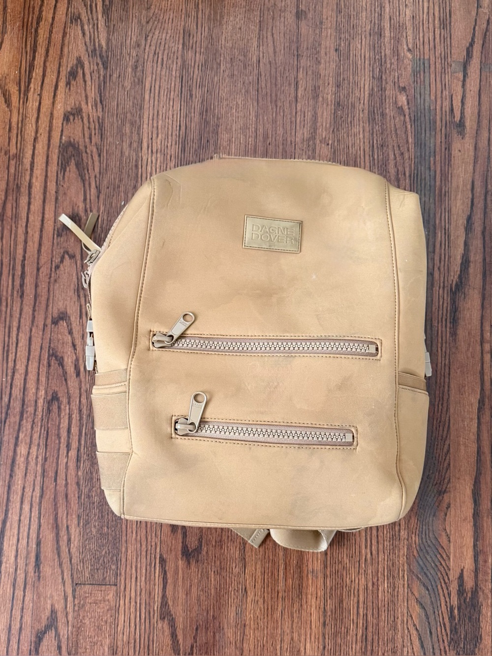 Dagne Dover Tan Compact Everyday Backpack with Front Zip Pockets